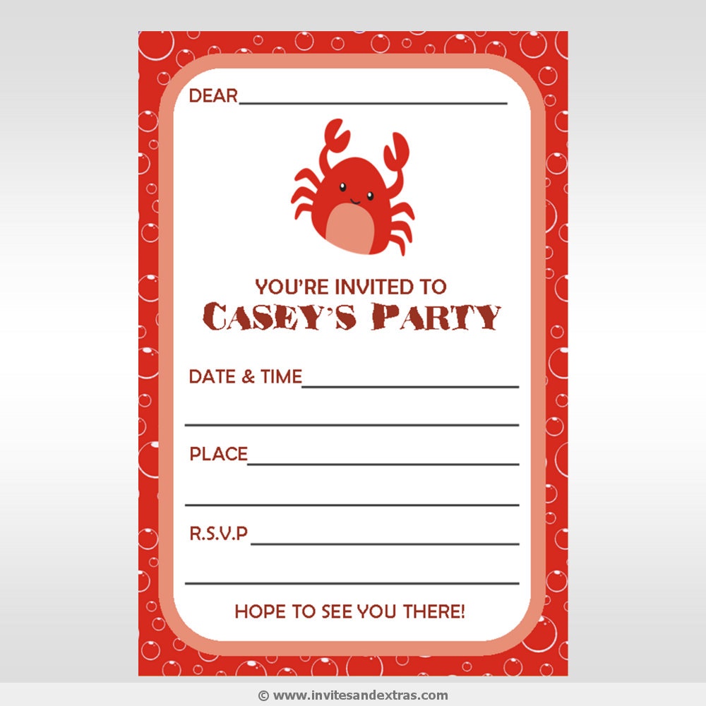 Printed Under the Sea Crab Personalised Fill In Invitations One Colour Choice Il_170x135