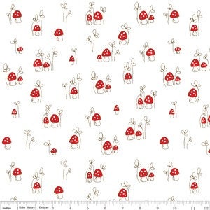 Little Red Riding Hood Collection - Tasha Noel for Riley Blake - Mushrooms in White - Half Yard
