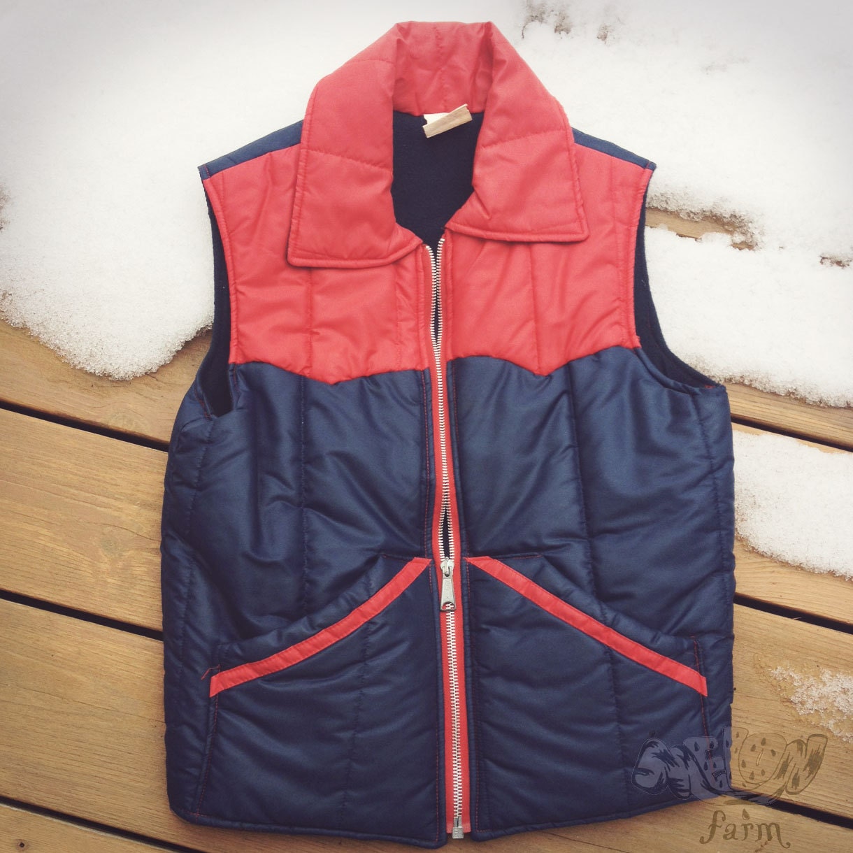 Vintage 70's navy blue and red ski vest