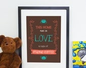 This Home Runs on Love and cups of Strong Coffee - Typography Art Illustration Poster Print 12x16