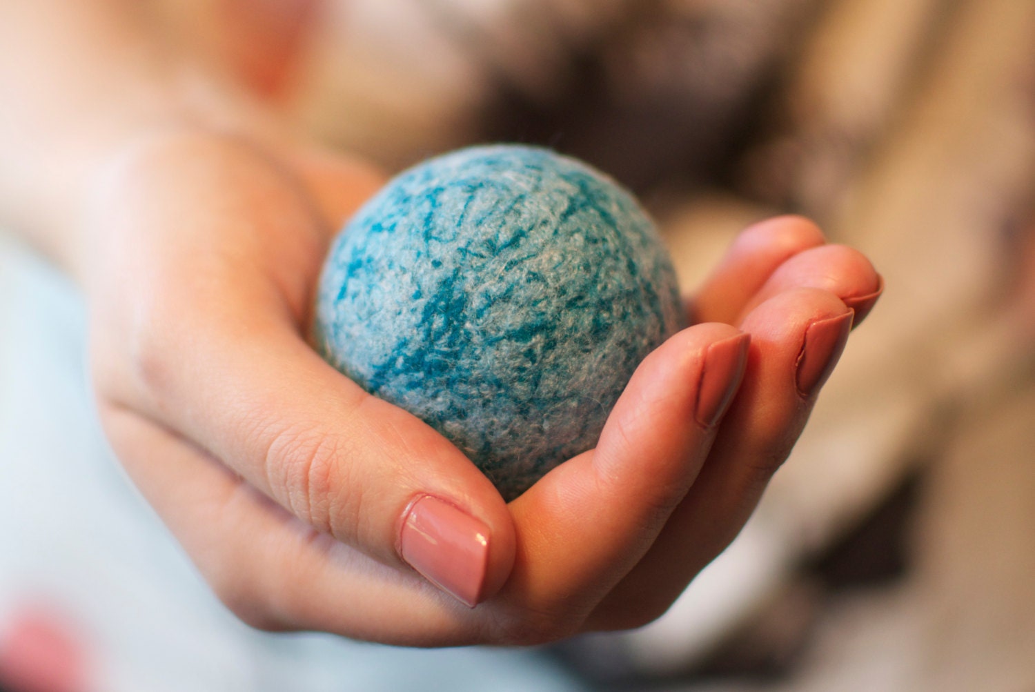 Cashmere Stress Ball - Felted - Hand Exercise - Relaxation - Dryer Ball - Blue