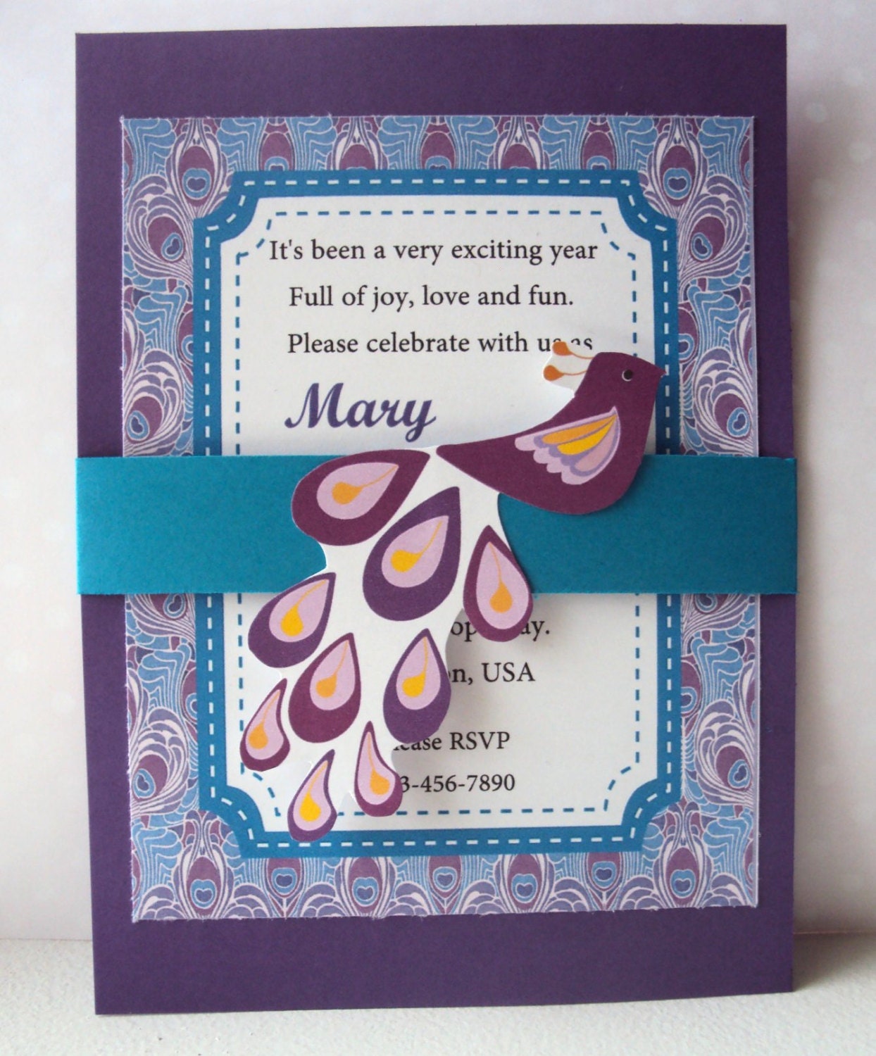 Peacock Invitation,Girls Birthday Invitations Childrens Birthday Invitation