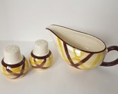 1937-1958 Metlox Vernonware Organdie 3-Piece Set - Salt & Pepper Shakers with Gravy Boat