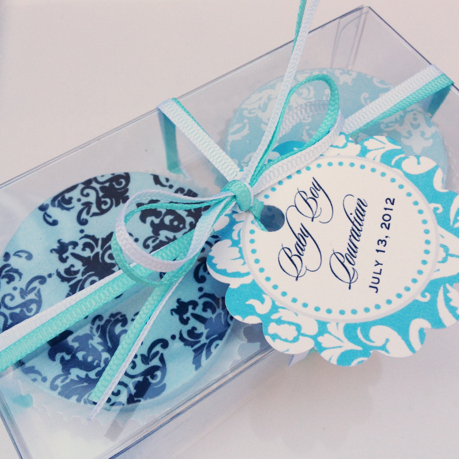 Blue Damask Chocolate Covered Oreo Party Favor Baby Shower Favor Wedding Favor