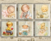 Digital Collage Sheet 1x1 inch & 2x2 inch - Square Images - Instant Download for jewelry pendants, scrapbook- CUTE LITTLE CHILDREN