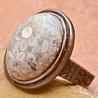 BEAUTIFUL CRINOID FOSSIL ring copper engraving vintage size 9 karma peace metaphysical gemstone jewelry