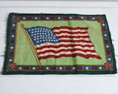 American Flag, Early 1910's Vintage Felt Tobacco Blanket, Patriotic