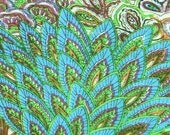 Cotton Fabric Print - Green Orange and Blue Bright Indian Print - 1 yard