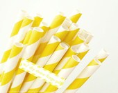 Yellow Straws YELLOW Paper Straws Yellow and White Striped Straws - set of 25 w/ DIY Straw Flag PDF Wedding Birthday Party Decorations