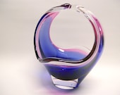 Vintage Flygsfors Paul Kedelv Coquille Art Glass Basket Swedish