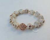 Cream skull bracelet with rhinestone beads