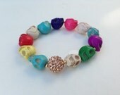 Multicolor skull bracelet with rhinestone beads