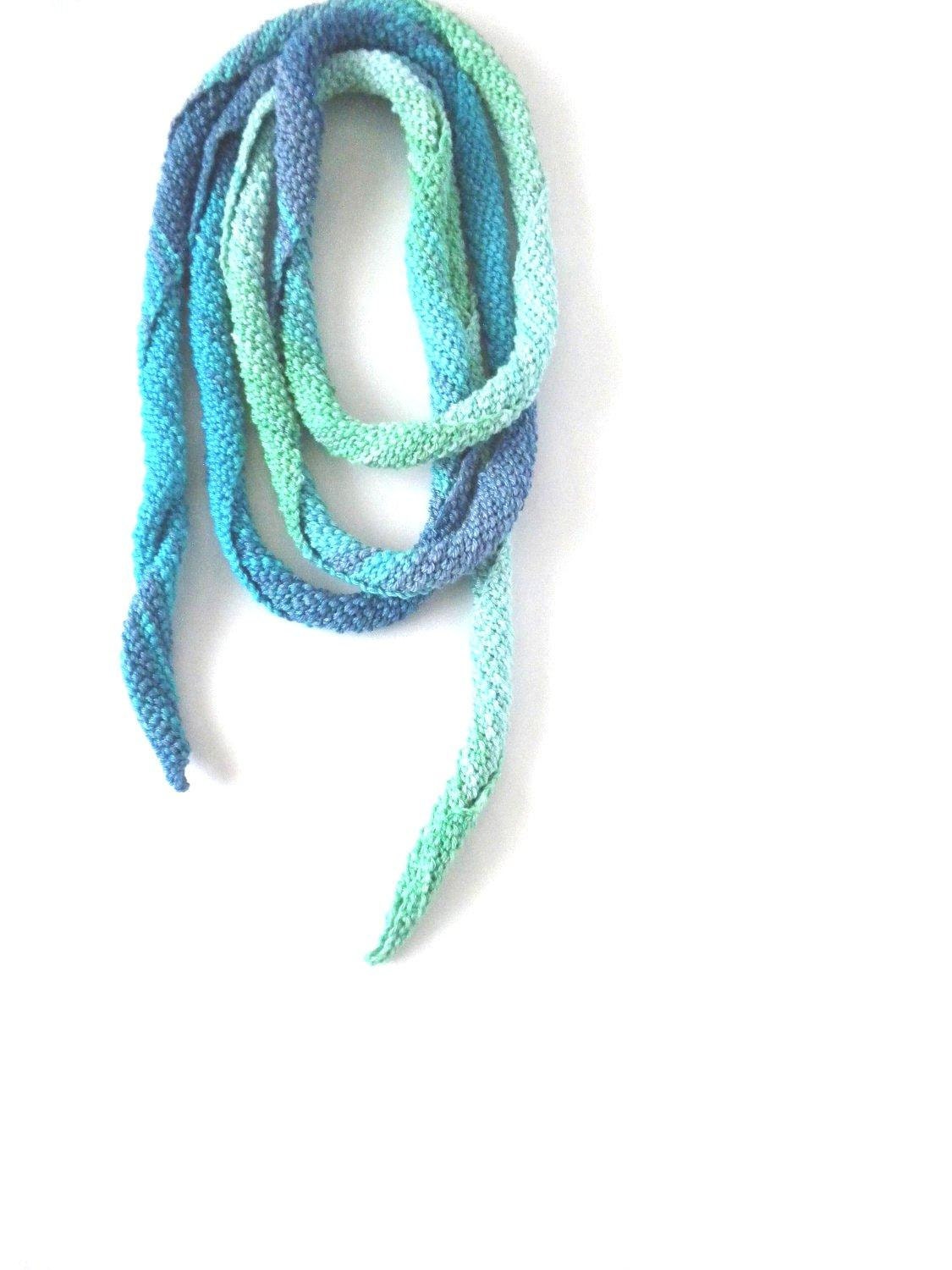 SUMMER SALE: 20% OFF, Mercerized Cotton Turquoise, Mint, Spiral, Skinny Scarf, Crochet, Necklace, Spring, Summer, Fall, Autumn Fashion
