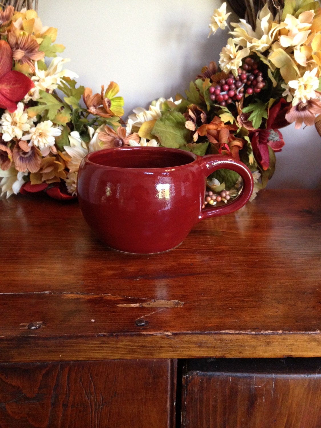 Large Stoneware Mug in Deep Firebrick Red Glaze