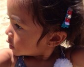 Pair of Small Red White And Blue Hair Bows Hair Clip, Baby Barettes, Baby Girl Hair Accessories