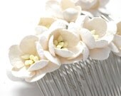 White Cherry Blossom Clip Set of Two Flower Combs Wedding Hair Accessory