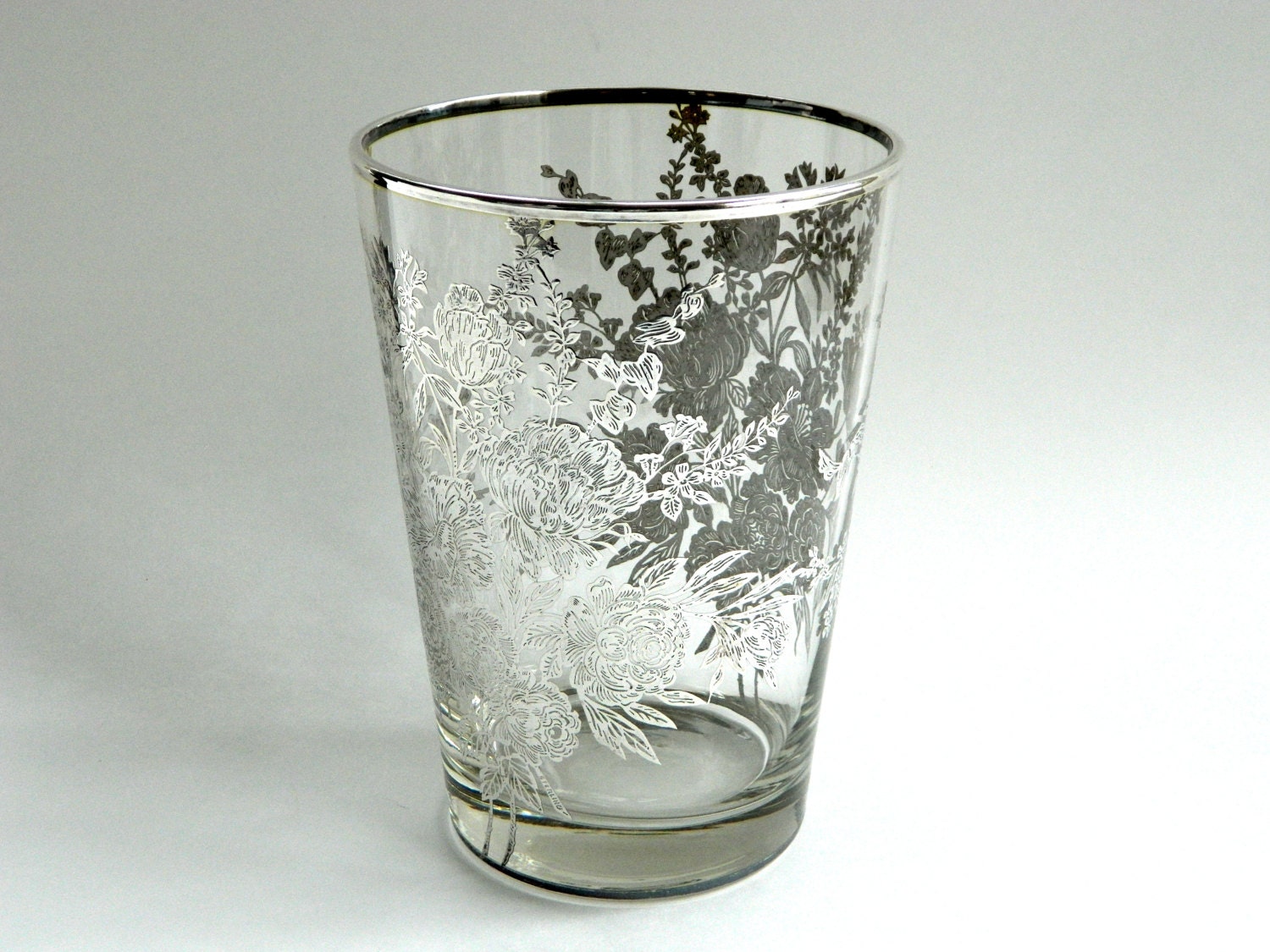 Vintage large crystal glass vase, sterling overlay floral spray ice bucket wine cooler holiday wedding party entertaining tabletop, c 1950