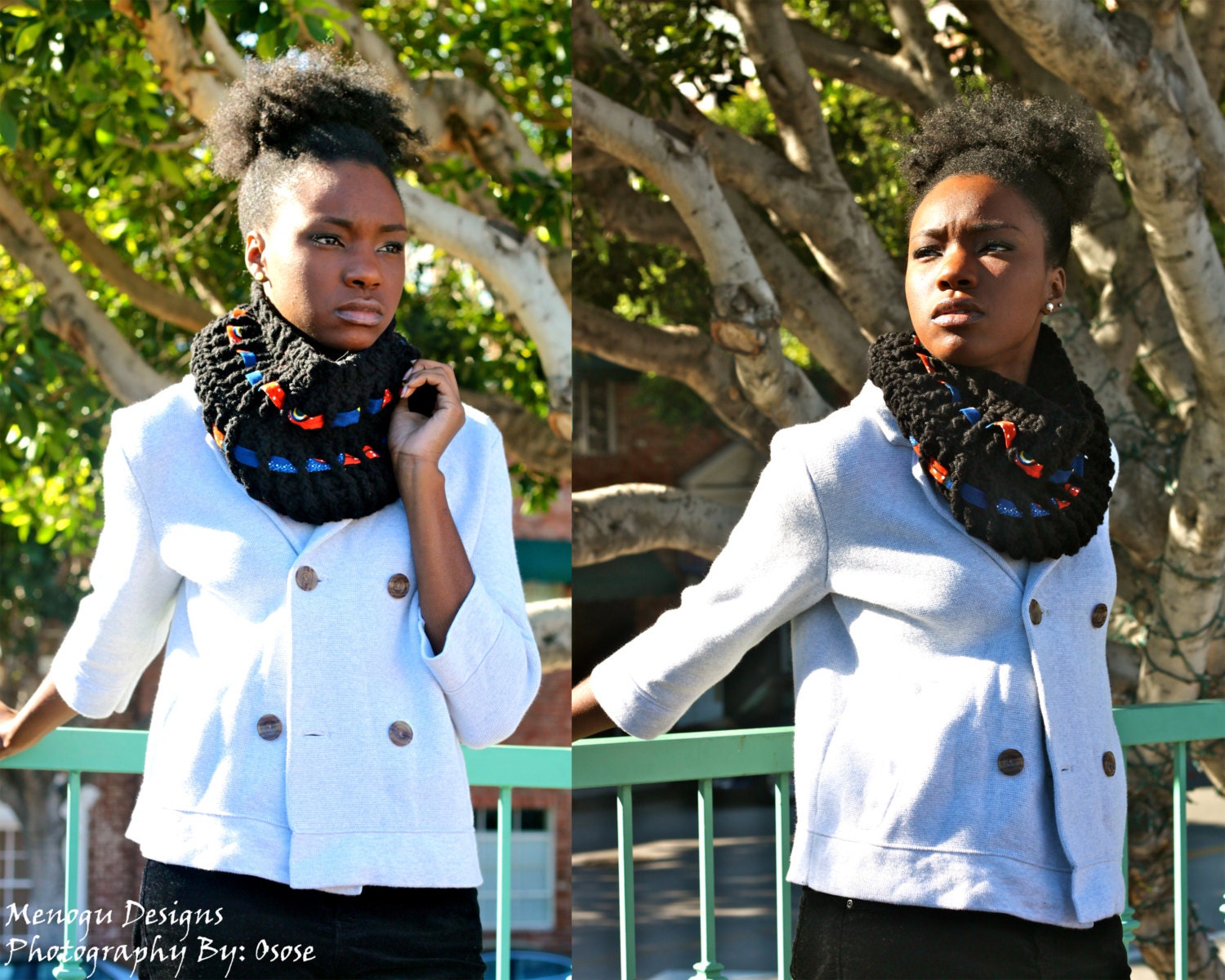 Black Crochet Ankara Cowl Neck Scarf