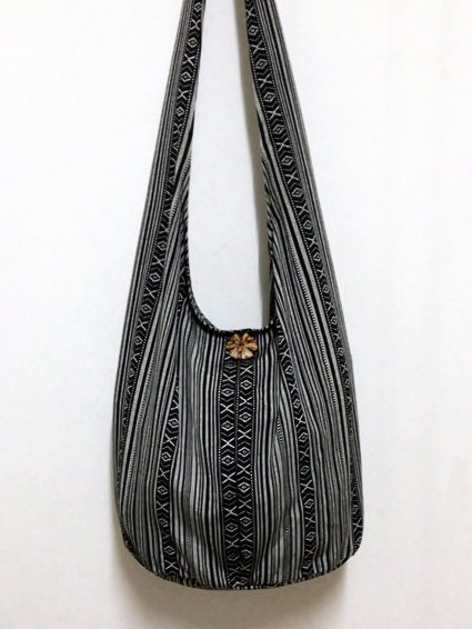 Handmade Woven Cotton Bag Hippie bag Hobo bag Boho  bag Shoulder bag Sling bag Messenger bag Crossbody Purse -black-