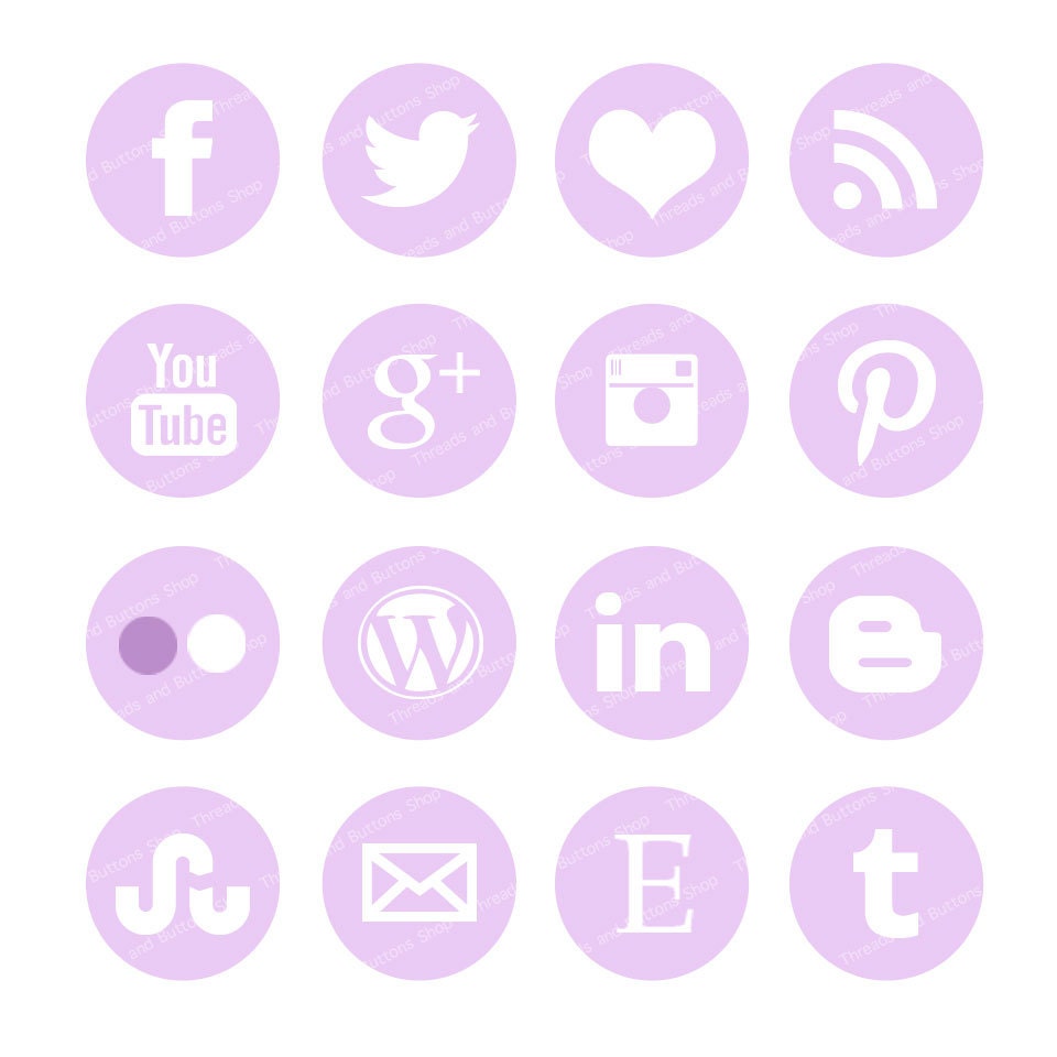 16 Piece Pastel Purple Blog / Web Button Set: Social Media Buttons to Help Your Corner of the Web Look More Unique