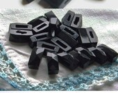 Antique French Jet Black Glass Beads / Rectangle Dome / Slide Opening Destash Lot  22pc