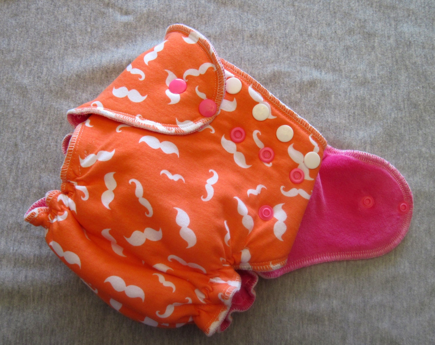 Gracie Loo Hybrid fitted cloth diaper-I mustache you to wear cute cloth diapers peachy
