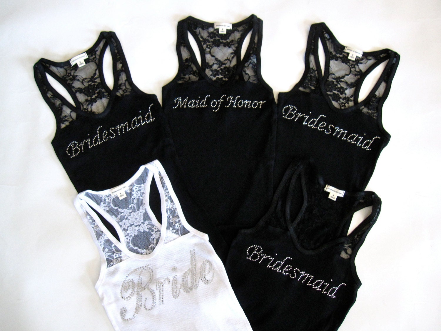5 Bridesmaid Tank Top Shirt. Half Lace. Bride, Maid of Honor, Matron of Honor. Black, White, Purple, Pink, Red, Tiffany Blue, Gray, Yellow