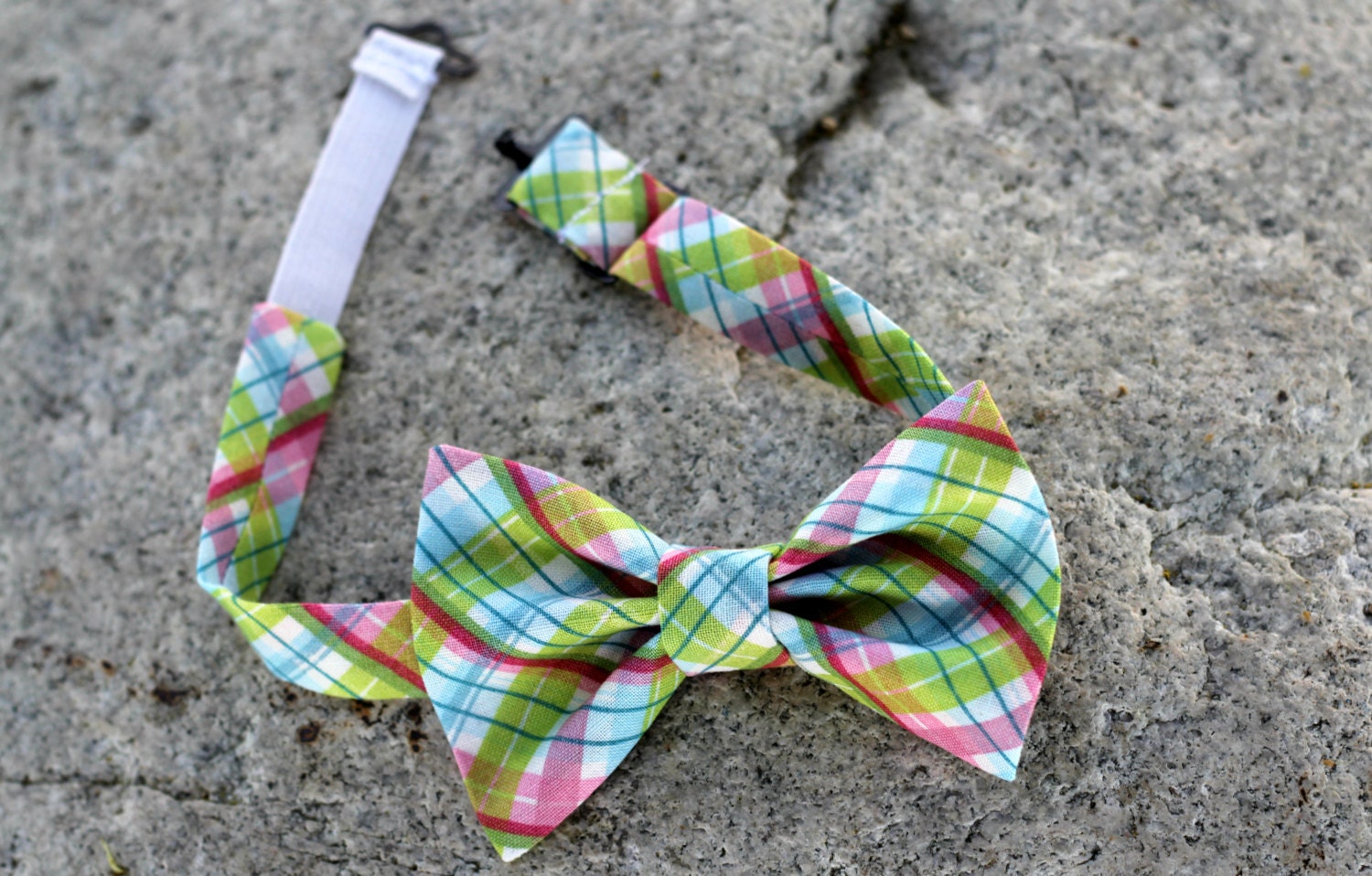 Pink and Green and Blue Plaid Bow Tie