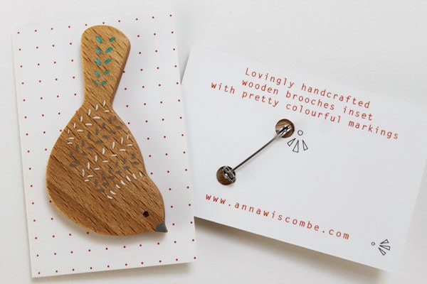 Nuthatch Wooden Bird Brooch