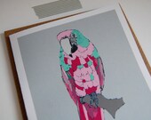 Pink parrot illustration card