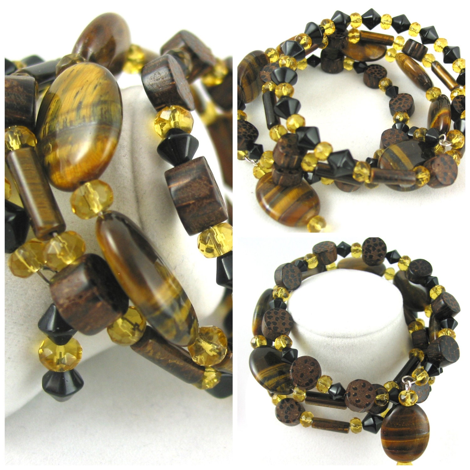 Tiger's Eye and Black Glass Bracelet