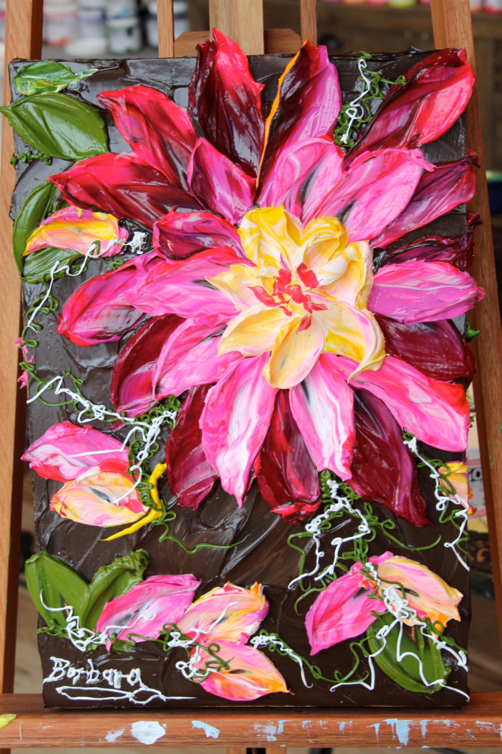 Ruthie's Dahlia - Floral Impasto Painting with Colorful Dahlia