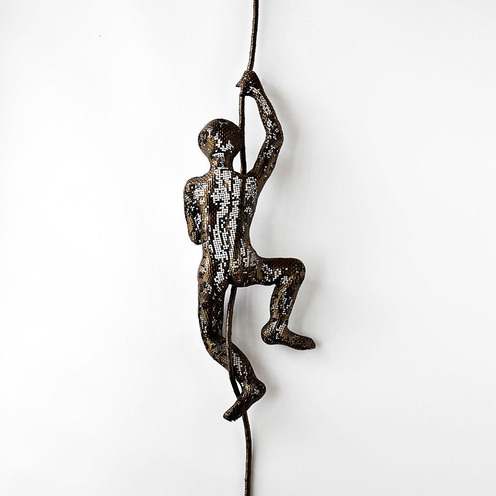 Climbing Figure on the rope metal wall art Unique by nuntchi