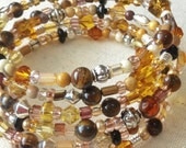 Memory Wire Crystal Cut Beaded Bracelet - Earthy Tones