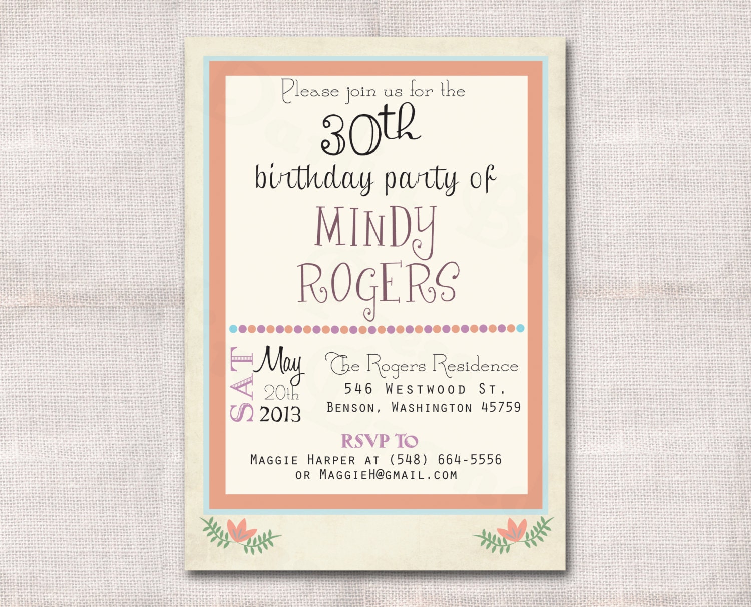 5x7 Birthday Party Invitation Custom Printable