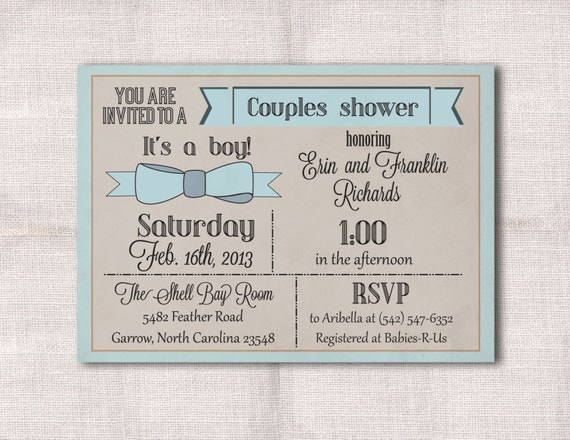 5x7 Baby Bow Couples Shower Custom Printable Invitation