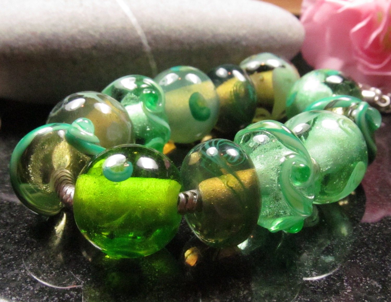 Love Limes bracelet bead collection and 7.5 inch Sterling Silver snake chain charm bracelet