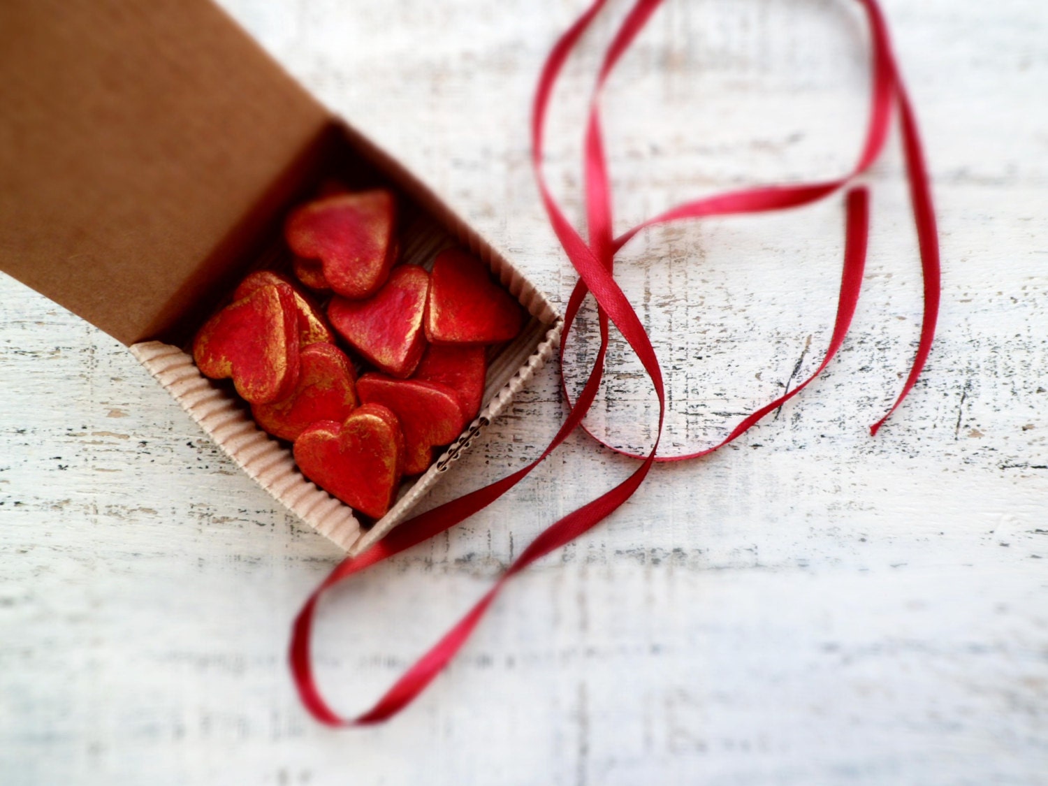 Set of 10 heart magnets, 1', shabby chic, cottage chic, rustic home decor, guest favors, red gold poppy scarlet