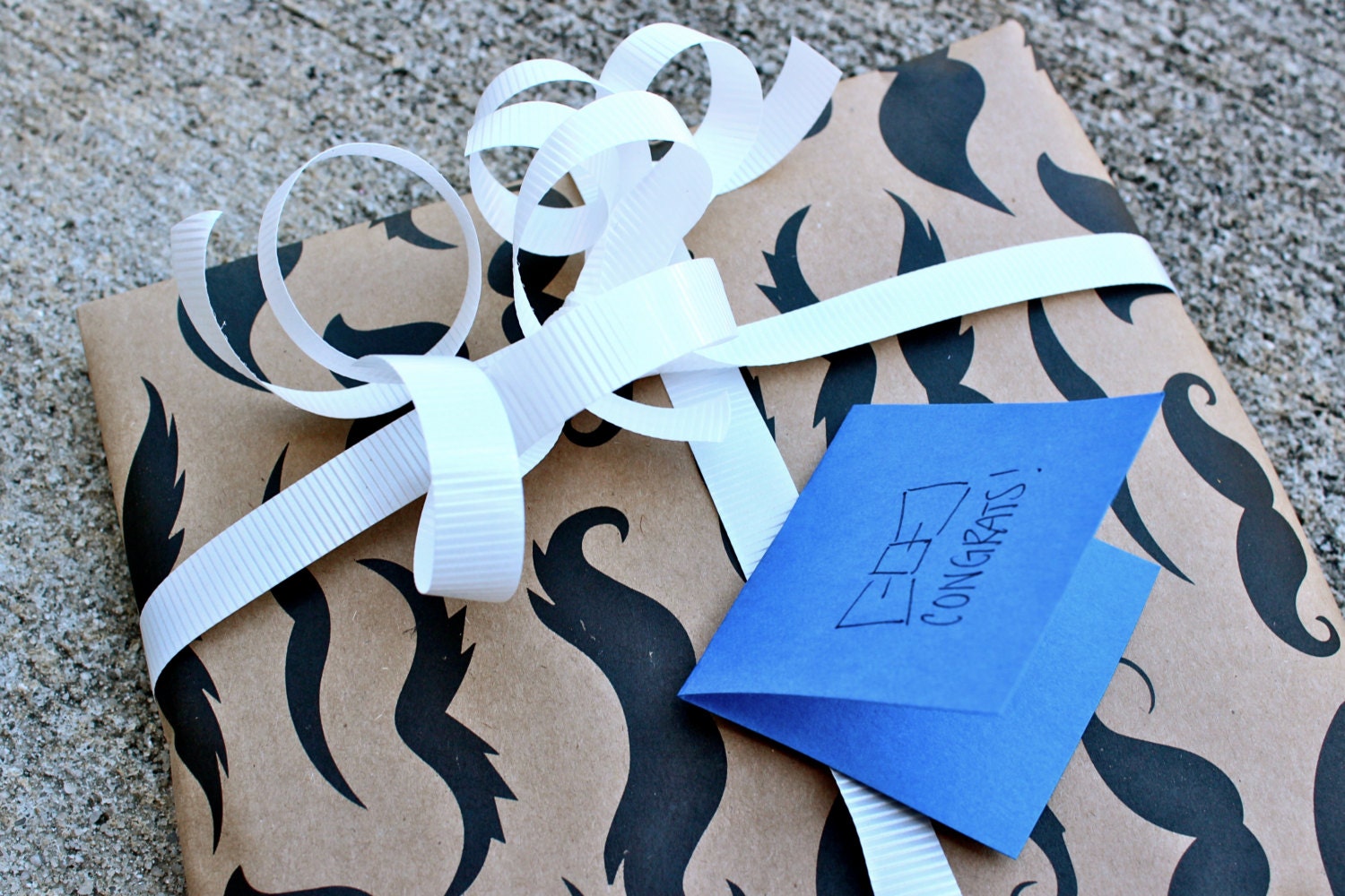 Giftwrap Set  - Mustache Wrapping Paper with Ribbon and Tag