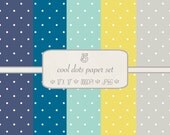 Digital Scrapbook Paper Pack // Cool Polka Dots // Blue, Yellow, Green and Gray // jpeg files // 300 DPI // Instant Download Il_170x135