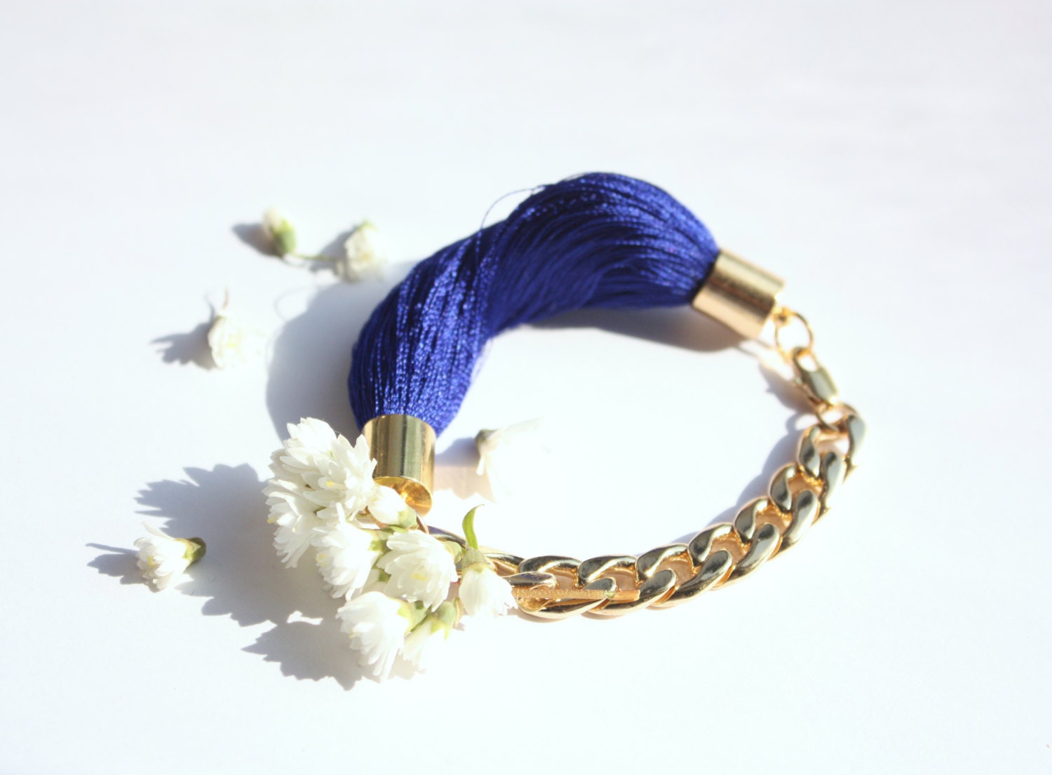 Navy Blue Minimalistic Statement Bangle Fiber Chain Bracelet - Summer Beach Jewelry - Beach Bohemian Chic Jewelry-
