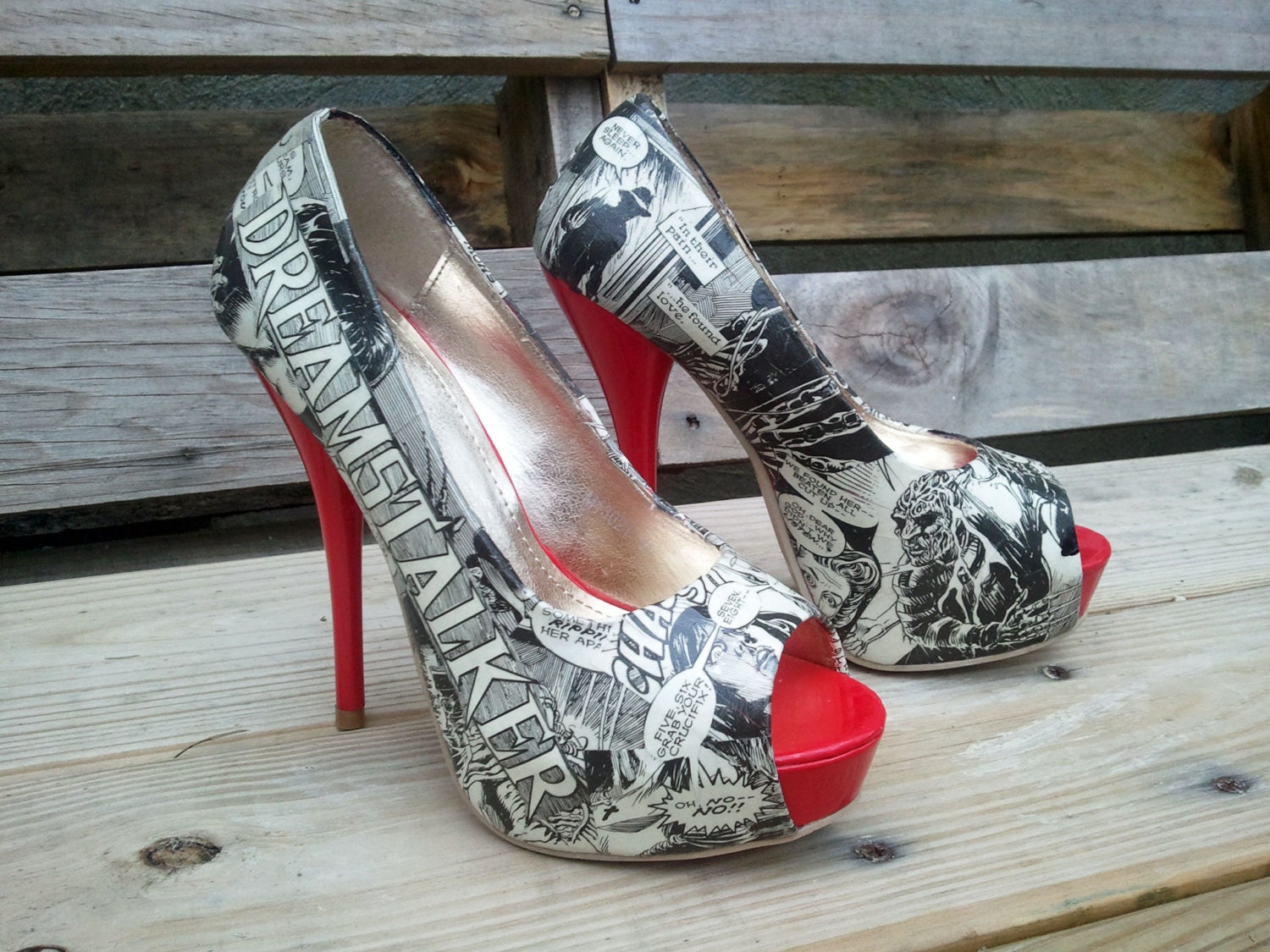 Horror Movie Comic Book Heels - Freddy Krueger Nightmare on Elm St - Black and White High Heels - Geekery Horror