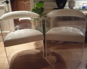 Vintage Pair Vladimir Kagan Charles Hollis Lucite Curve Half Moon Barrel Chairs Hollywood Regency Mid Century Modern
