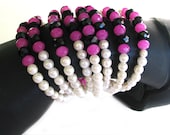 OOAK Elegant Pearl, Black and Pink Swarovski Beaded Memory Wire Cuff Bracelet