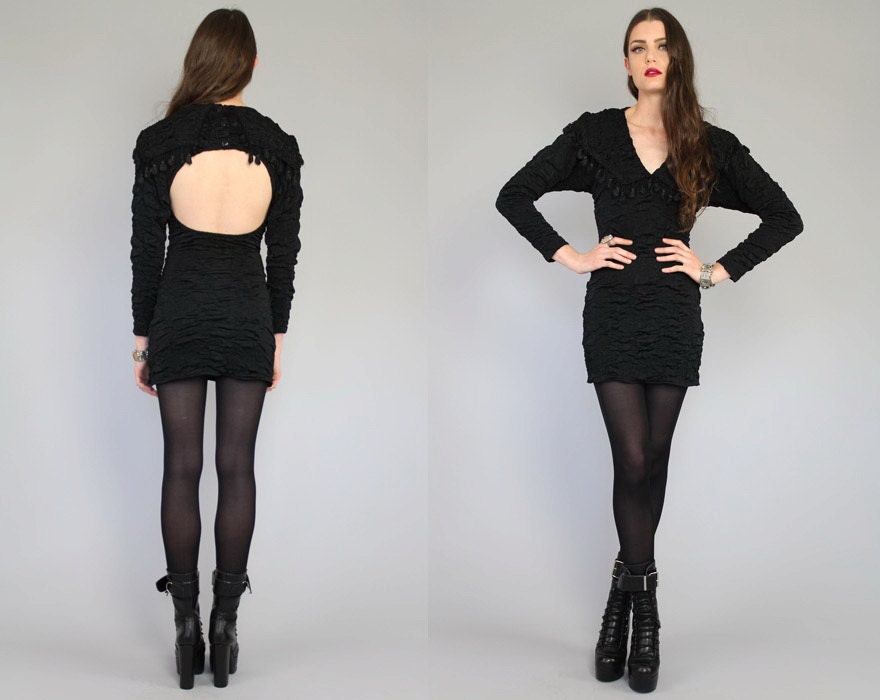 Vtg 80s 90s Black Avant Garde Bandage Bodycon Cut Out Mini Dress S