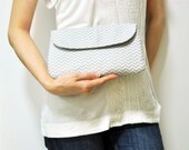 Summer Sale 10% OFF Grey Chevron Pouch Handmade Purse Cosmetic Case Makeup Bag Bridesmaid Dinner Pouch