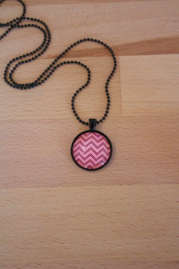 Black and Pink Chevron Necklace