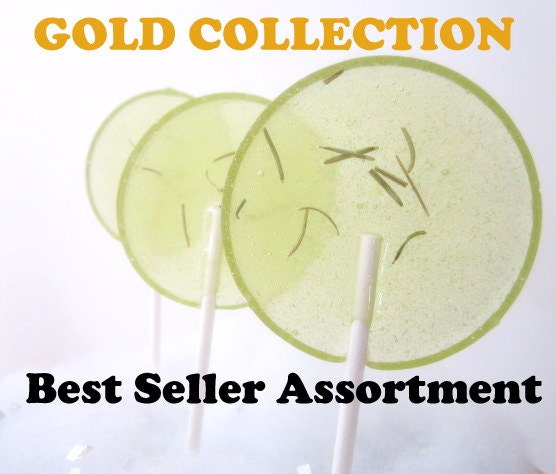 Luxe Lollies Best Sellers - Gourmet Lollipops - Set of 7 - Gold Collection - Assortment - Gourmet Candy - Party Favors - Sampler