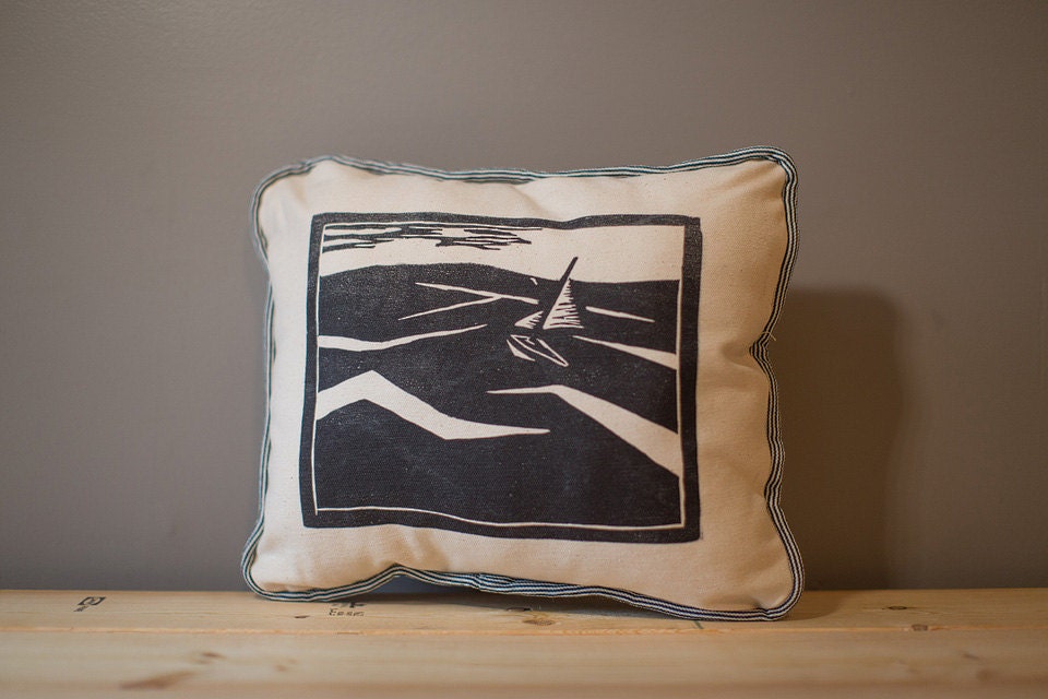 The Sailboat Woodcut Pillow