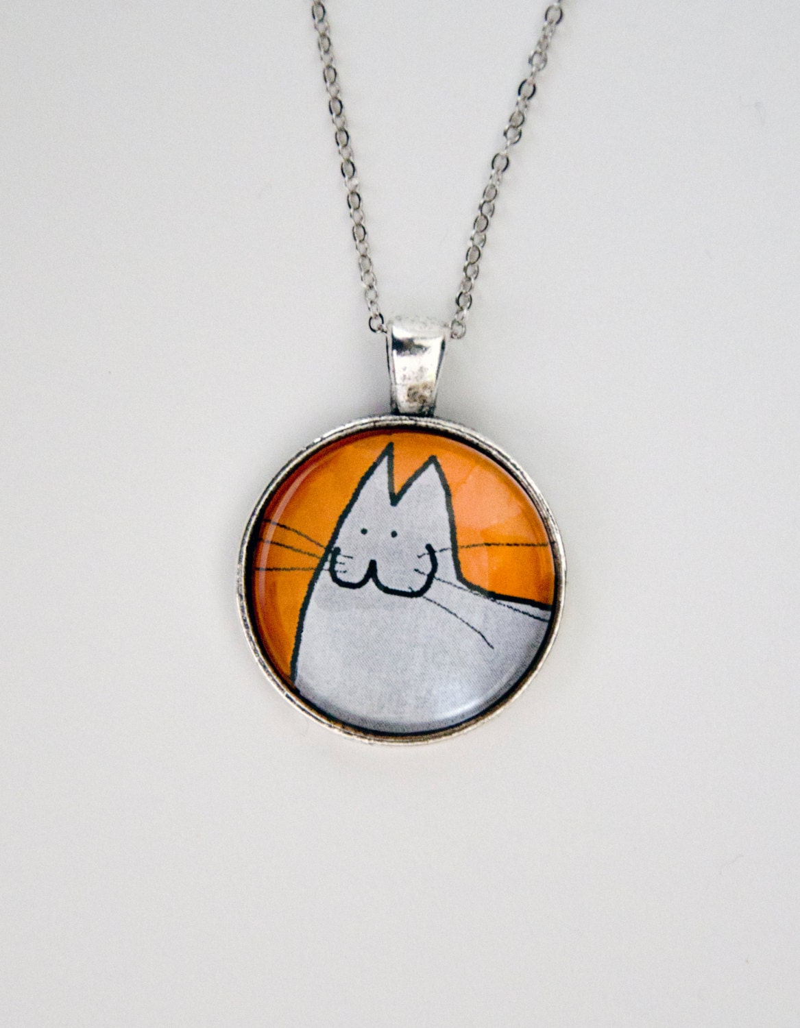 Spread Happiness with the Happy Cat, 12 different colors - Round Pendant, Charm, Necklace - Colored by hand